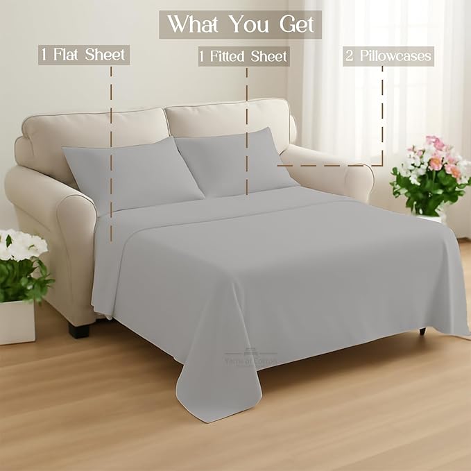 Sleeper Sofa 4 Piece Bed Sheet Set Premium Quality 100% Cotton 500 Thread Count, Smooth & Super Soft Sateen Weave, Extra Soft Bed Sheets, Wrinkle Free, 4 Inch Deep Pocket (Queen, Silver)