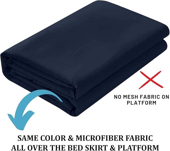 SKY BEDDINGS - Queen Size Ruffled Bed Skirt with Split Corners - 18 Inch Drop Dust Ruffle Bed Skirt with Platform Three Sided Coverage - 100% Microfiber, Navy Blue