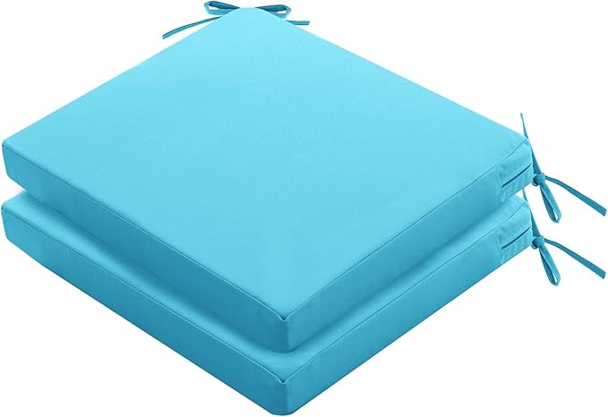 Outdoor Chair Cushions Set of 2: Waterproof & Fade Resistant Deep Seat Cushion for Patio Furniture - 24 x 24 x 3 Inch Chair Pads with Ties and Hidden Zipper - Patio Chair Cushion Replacement, Teal