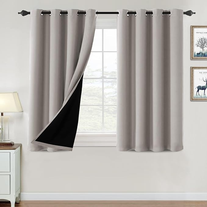 H.VERSAILTEX 100% Blackout Curtains for Bedroom Thermal Insulated Blackout Curtains 45 inch Length Heat and Full Light Blocking Curtains for Living Room with Black Liner 2 Panels Set, Warm Taupe