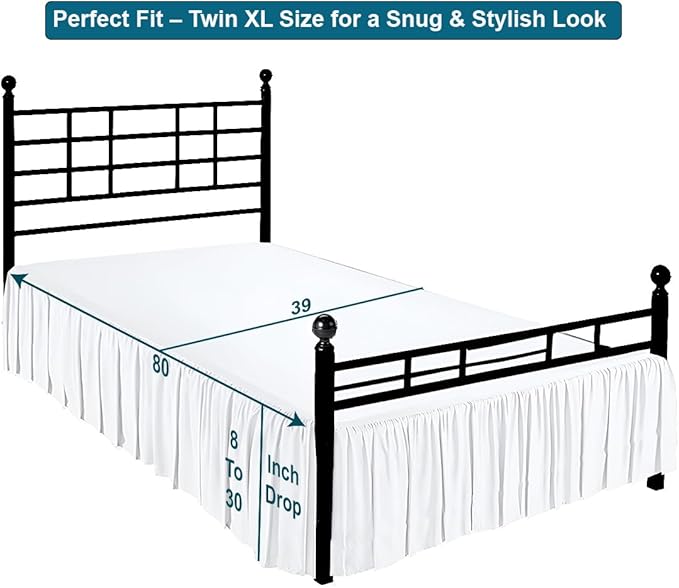 Shreem Linen Ruffled Bed Skirt with Split Corners, Gathered Style, 100% Microfiber, 18-Inch Drop, Dust Ruffle Bedskirt with Platform, Twin-XL, White
