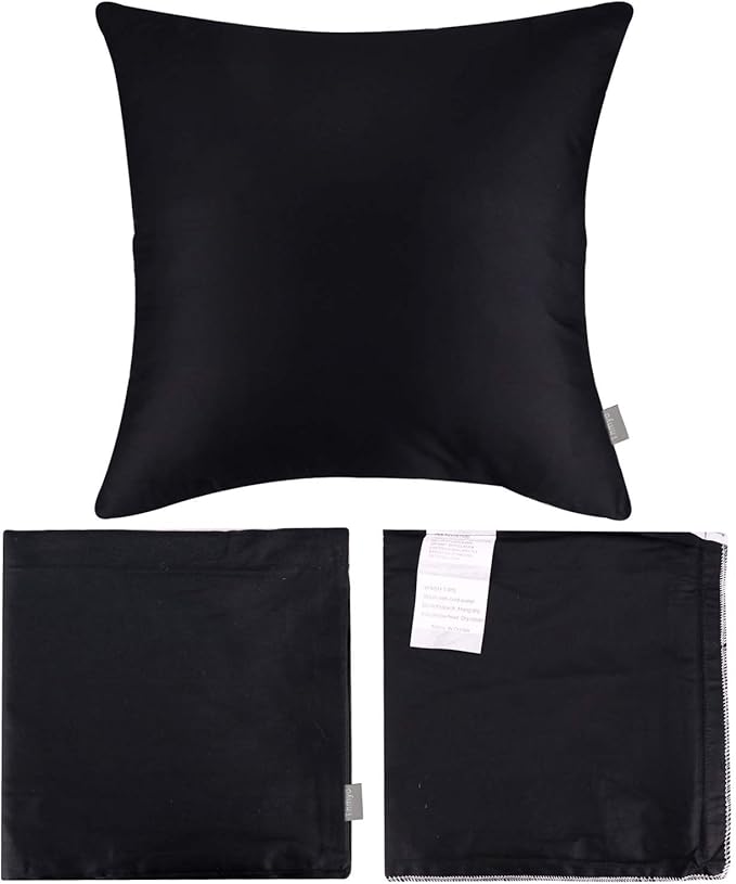 Thmyo 4-Pack 100% Cotton Comfortable Solid Decorative Throw Pillow Case Square Cushion Cover Pillowcase Sublimation Blank Pillow Covers Christmas DIY Throw Pillowcase for Sofa(16x16inch/40x40cm,Black)
