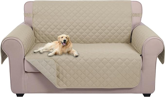 U-NICE HOME Loveseat Sofa Cover Reversible Couch Cover for Dogs with Elastic Straps Water Resistant Furniture Protector for Pets Couch Cover for 2 Cushion Couch (Loveseat, Sand/Beige)