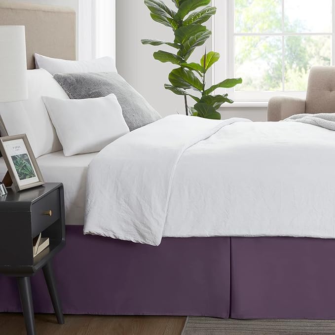 Nestl Dark Purple Twin XL Bed Skirt - Twin XL Size Bed Skirt 14 Inch Drop - Brushed Microfiber Bed Skirts - Hotel Quality Pleated Bed Skirt - Shrinkage & Fade Resistant