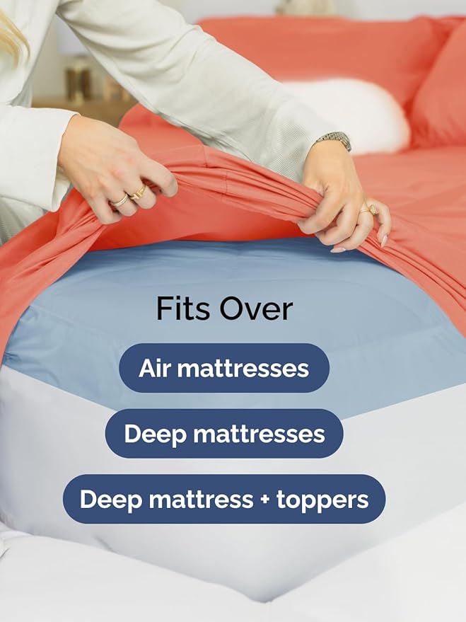 Extra Deep Full Fitted Sheet - Hotel Luxury Single Fitted Sheet Only - Easily Fits 18 inch to 24 inch Mattress - Ultra Soft, Wrinkle Free w/Extra Deep Pockets - Easy-Care, Breathable & Comfy - Coral