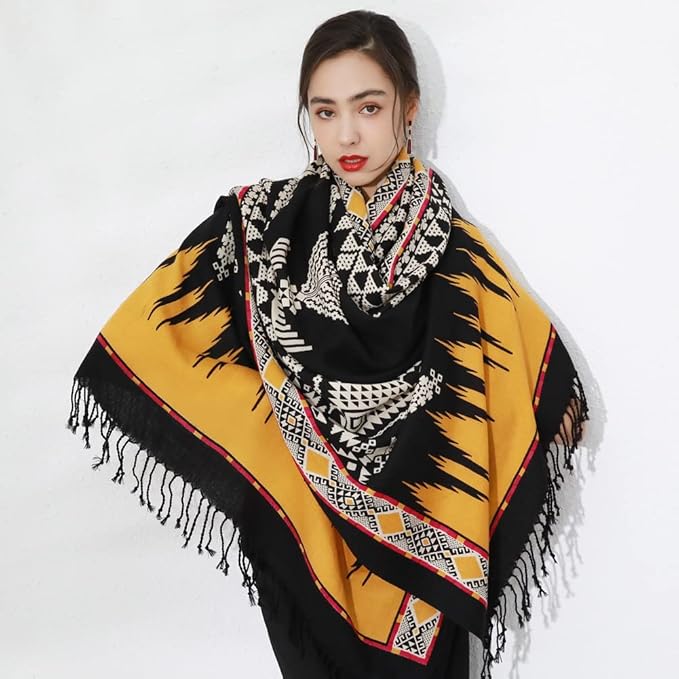 DANA XU 100% Merino Wool Pashmina Shawl for Women 96"x43", Oversized Cashmere Wrap with Tassels, Floral Travel Blanket Cape