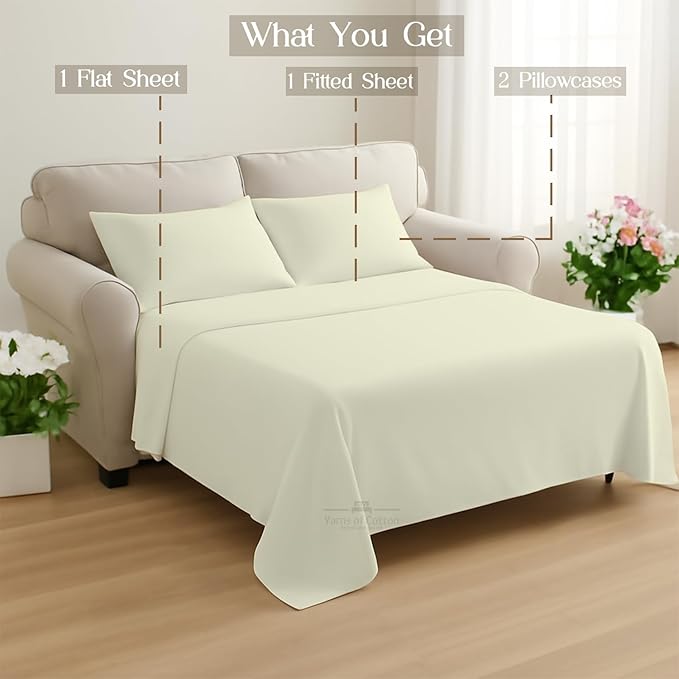 Sleeper Sofa 4 Piece Bed Sheet Set Premium Quality 100% Cotton 500 Thread Count, Smooth & Super Soft Sateen Weave, Extra Soft Bed Sheets, Wrinkle Free, 6 Inch Deep Pocket (Queen, Ivory)