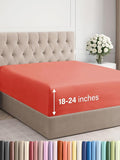 Extra Deep Cal King Fitted Sheet - Hotel Luxury Single Fitted Sheet Only - Easily Fits 18 inch to 24 inch Mattress - Ultra Soft, Wrinkle & Fade Free w/Extra Deep Pockets - Breathable & Comfy - Coral