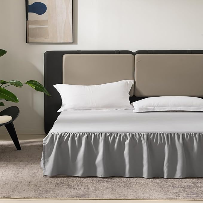 TSUTOMI Light Grey Bed Skirt King Size Ruffled Bed Skirt with Split Corners, King Bed Skirt 16 Inch Drop, King Size Bed Skirt Grey for Ruffled Bed Skirt with Split Corners, Bed Skirt King Size