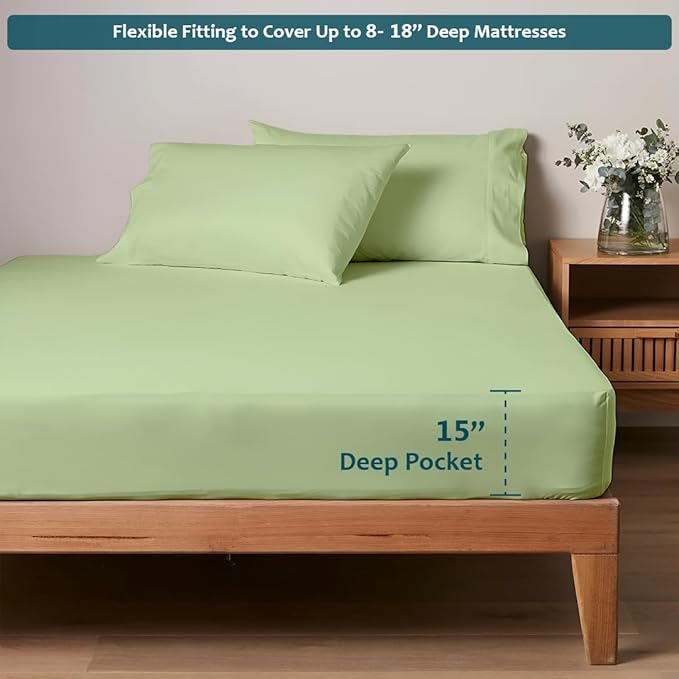Sleeper Sofa Bed Sheet Set – Full Size, 100% Cotton, 338 Thread Count – 4-Piece Sofa Bed Sheets – Fits Mattresses Up to 6” Deep – Soft & Durable Pull-Out Couch Sheets (Sage Solid)