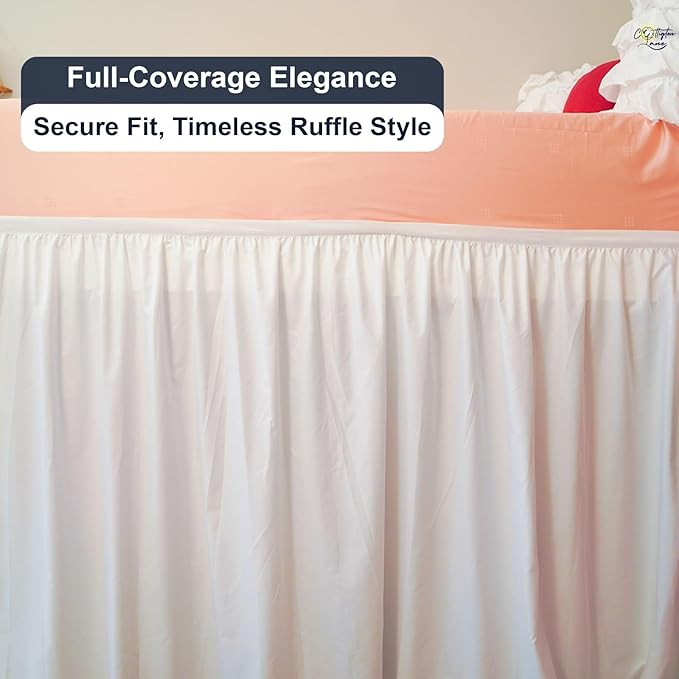 Cottington Lane Extra Long Ruffled College Dorm Bed Skirt 42 Inch Drop, Premium Hotel Collection Brushed Mircofiber Twin XL Dust Ruffle Raised Dorm Room Essentials and Decor, White Solid