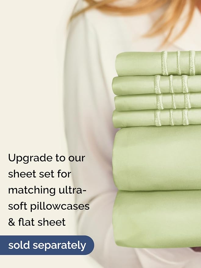 Extra Deep King Fitted Sheet - Hotel Luxury Single Fitted Sheet Only - Easily Fits 18 inch to 24 inch Mattress - Ultra Soft, Wrinkle Free w/Extra Deep Pockets - Breathable & Comfy - Light Sage Green
