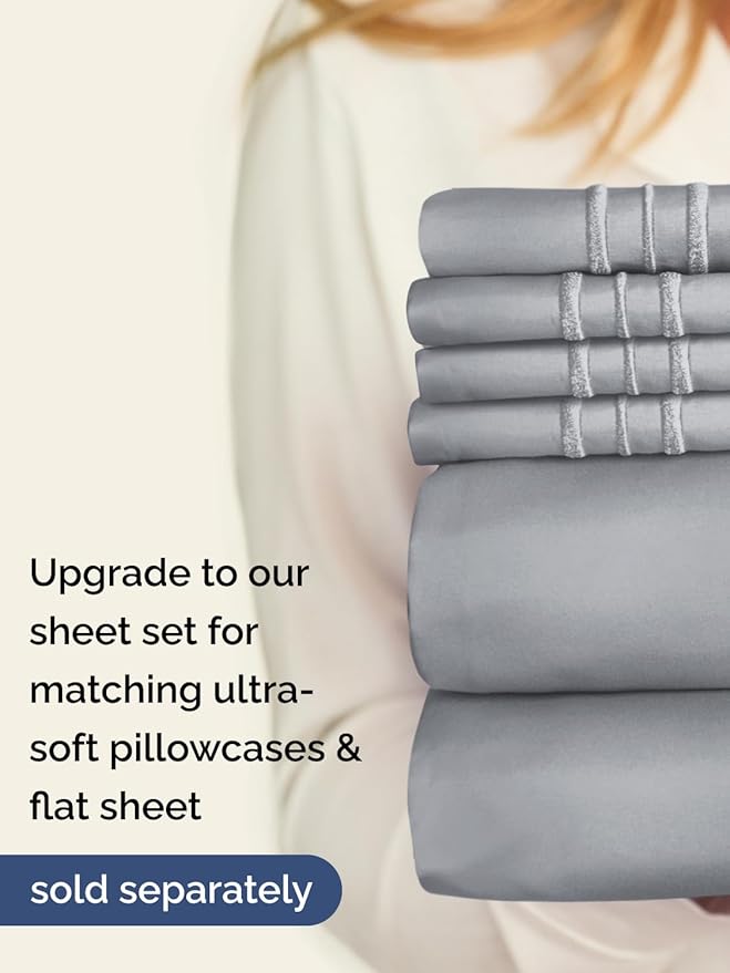 Extra Deep Twin Fitted Sheet - Hotel Luxury Single Fitted Sheet Only - Easily Fits 18 inch to 24 inch Mattress - Ultra Soft, Wrinkle & Fade Free w/Extra Deep Pockets - Breathable & Comfy - Steel Blue