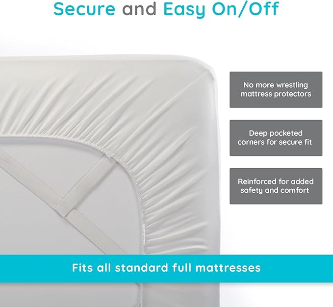 PUREgrace Tencel Mattress Protector (Full) – Waterproof, Noiseless Cover for Potty Training, Breathable and Durable with Deep-Pocketed Corners for Secure Fit