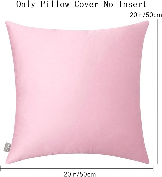 Thmyo 4-Pack 100% Cotton Comfortable Solid Decorative Throw Pillow Case Square Cushion Cover Pillowcases Sublimation Blank DIY Pillow Covers for Sofa(Only Covers, No Pillows)(20x20inch/50x50cm,Pink)