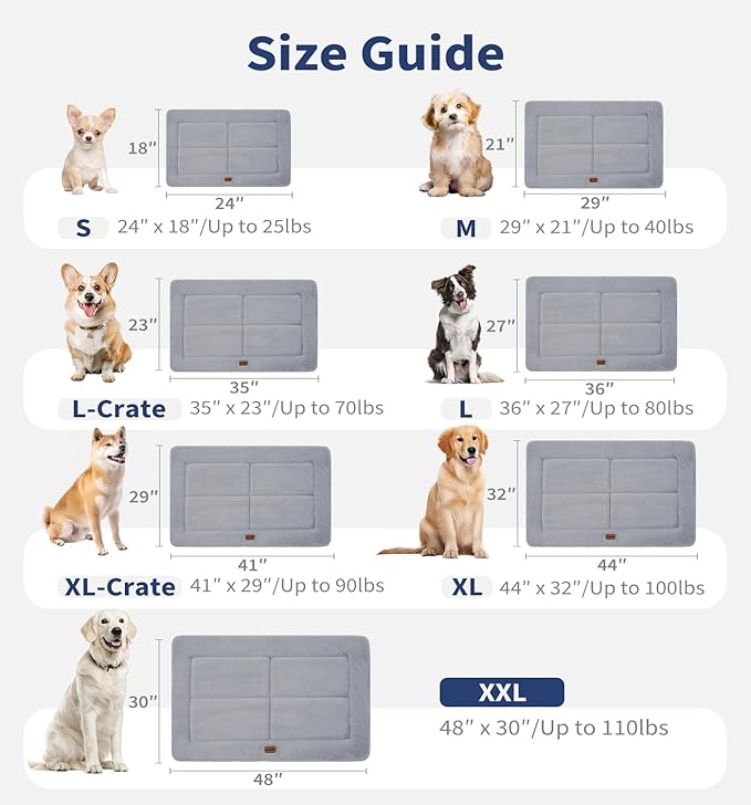 MADE 4 PETS Dog Crate Pad Bed for Large Dogs, Washable & Reversible, Anti-Slip Kennel Mat for Cozy Sleeping, Soft Fluffy Dog Bed for Indoor & Outdoor Use, 41"x29", Gray