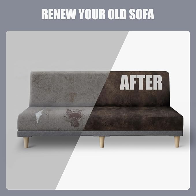 molasofa Leather Like Stretch Futon Slipcover Armless Futon Bed Sofa Cover Furniture Protector with Elastic Bottom, Soft and Washable Futon Cover for Sofa Bed Stay in Place（X Larger，Dark Brown）