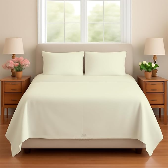 Sleeper Sofa 4 Piece Bed Sheet Set Premium Quality 100% Cotton 500 Thread Count, Smooth & Super Soft Sateen Weave, Extra Soft Bed Sheets, Wrinkle Free, 6 Inch Deep Pocket (Queen, Ivory)
