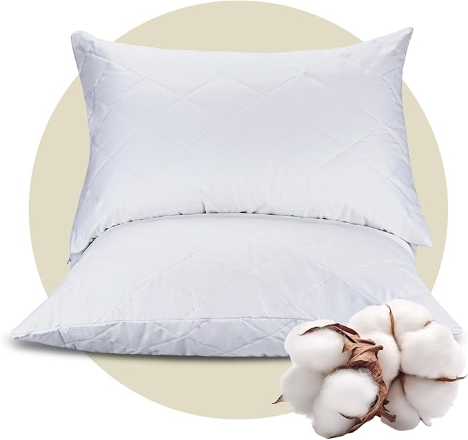 CoolShields Premium 100% Cotton Waterproof Pillow Protectors with Zipper, Breathable & Noiseless, Hypoallergenic Soft Skin-Friendly Surface for All-Night Comfort, Standard Size - 20”x26” (2 Pack)