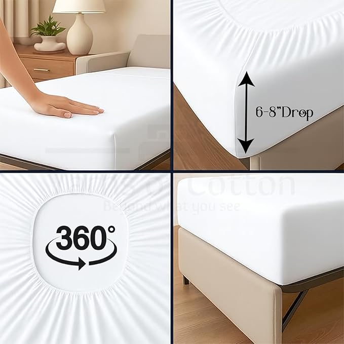 Sleeper Sofa 4 Piece Bed Sheet Set Premium Quality 100% Cotton 500 Thread Count, Smooth & Super Soft Sateen Weave, Extra Soft Bed Sheets, Wrinkle Free, 8 Inch Deep Pocket (Full, White)