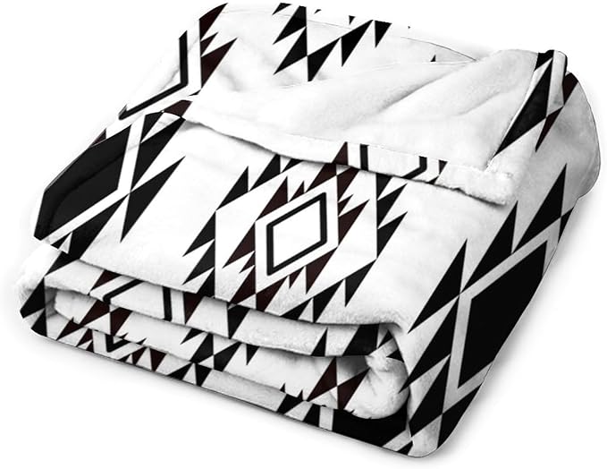 Boho Throw Blanket, Black and White Native Blankets, Vintage Tribal Aztec Printed Flannel Blanket for Chair Bed Sofa Couch 60"x80"