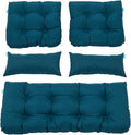 QILLOWAY Outdoor Patio Wicker Seat Cushions Group Loveseat/Two U-Shape/Two Lumbar Pillows for Patio Furniture,Wicker Loveseat,Bench,Porch,Settee of 5 (Peacock Blue)