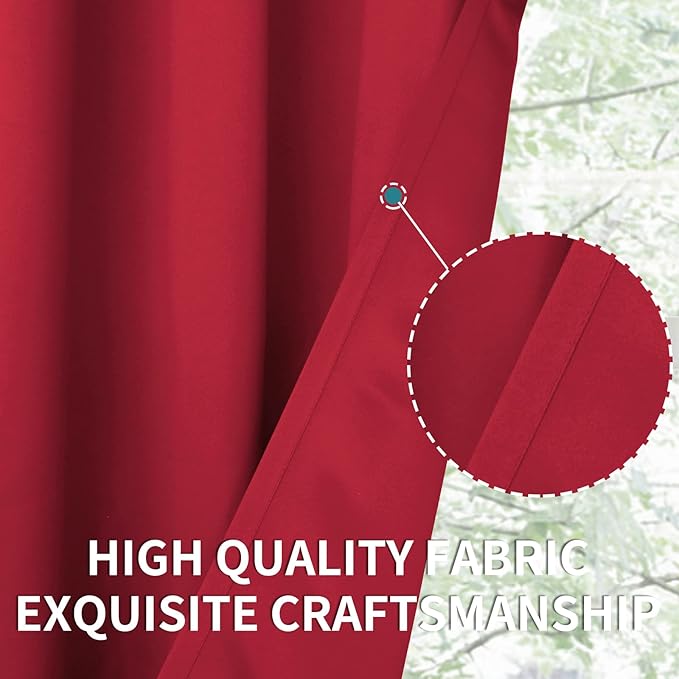 BGment Short Red Blackout Curtains 45 Inches Length for Bedroom- Rod Pocket Thermal Insulated Room Darkening Drapes Christmas Decor for Cafe Kitchen Bathroom Window, 42 x 45 Inch, 2 Panels