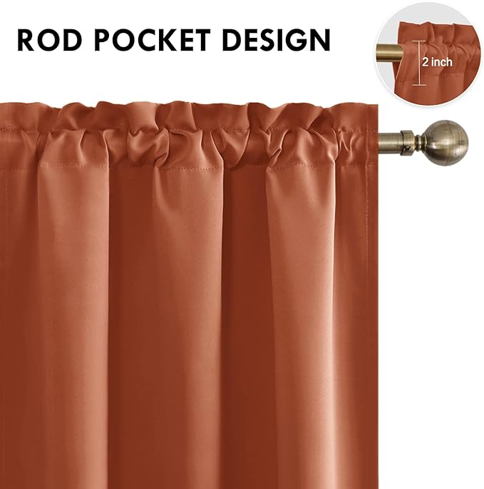 DWCN Blackout Curtains Thermal Insulated, Energy Saving & Noise Reducing Bedroom and Living Room Curtains, Burnt Ochre, W 38x L 45 Inch, Set of 2 Rod Pocket Curtain Panels