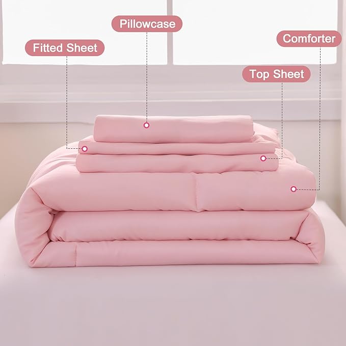 Wowelife Pink Toddler Bedding Set for Girls Toddler Bedding 4 Pieces Boho Tufted Comforter with Ruffles Design Toddler Girl Bed Set with Comforter, Fitted Sheet, Flat Sheet and Pillowcase