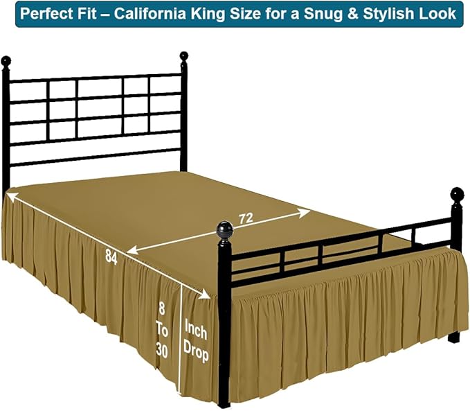 Shreem Linen Ruffled Bed Skirt with Split Corners, Gathered Style, 100% Microfiber, 28-Inch Drop, Dust Ruffle Bedskirt with Platform, Cal-King, Taupe
