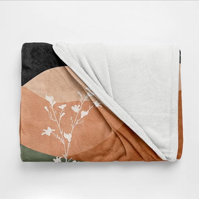 Boho Orange Mid Century Blankets Abstract Modern Throw Blanket Minimalist Sun Aesthetic Soft Warm Bed Bedding Women Blankets for Couch Bedroom Sofa Office Cozy Flannel Blankets 60"X80"