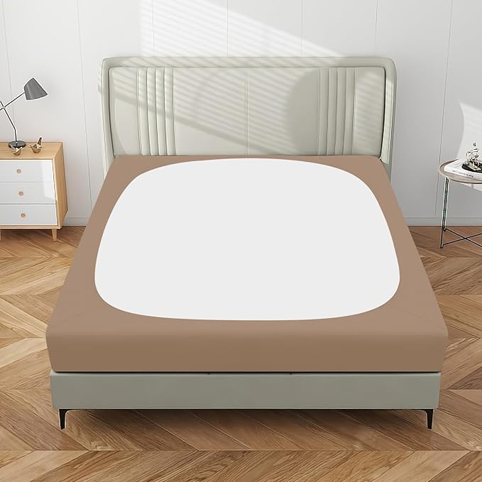 PureFit Stretchy Box Spring Cover Full - Elastic Fitted Box Spring Wrap Around 4 Sides, Wrinkle & Fading Resistant Fits Full Size Beds, Camel