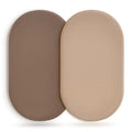 GRSSDER Stretchy Ultra Soft Fitted Bassinet Sheet 2 Pack, Universal Fit for Bassinets Baby Cradle Moses Basket Oval Rectangle Mattress Safe and Snug, Jersey Bassinet Sheets for Baby, Tan & Brown