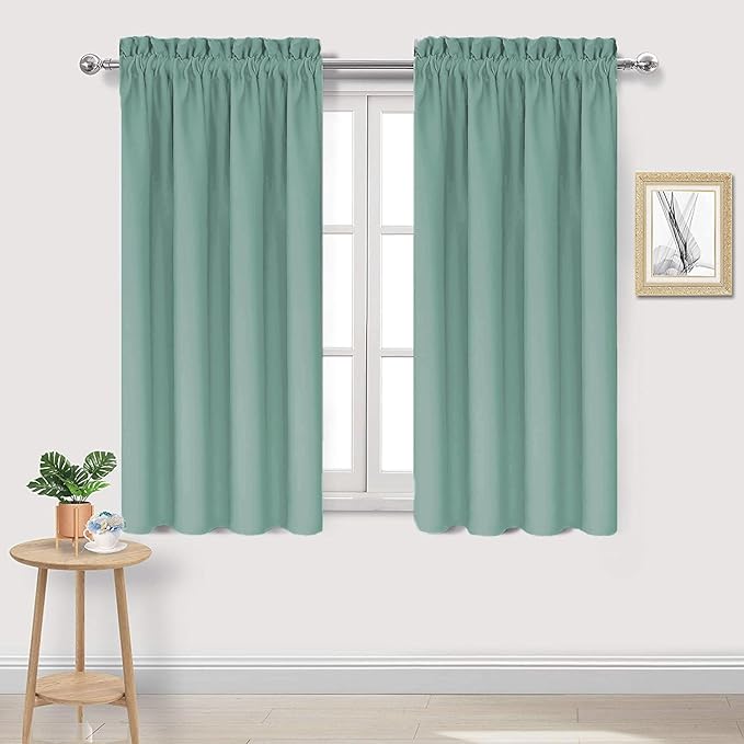 DWCN Blackout Curtains for Living Room Thermal Insulated, Energy Saving & Noise Reducing Bedroom Curtains, Sage Green, W 42x L 45 Inch, Set of 2 Rod Pocket Curtain Panels