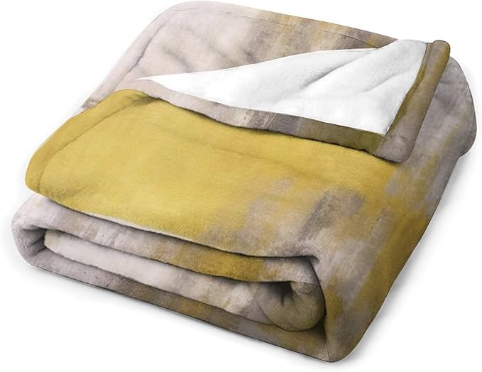 Abstract Gradient Blanket, Modern Fashion Art Yellow Grey Painting Strokes Pattern Soft Warm Cozy Plush Flannel Covers for Livingroom Bedroom Couch Chair Camping Travel Home Decor Tapestry 50x60in