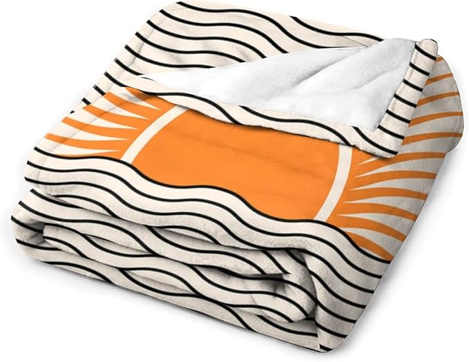 Abstract Sunset Throw Blanket, Boho Mid Century Geometric Minimalist Aesthetic Wave Sunrise Soft Warm Blankets for Couch Bedroom Sofa Office, 50"x60"