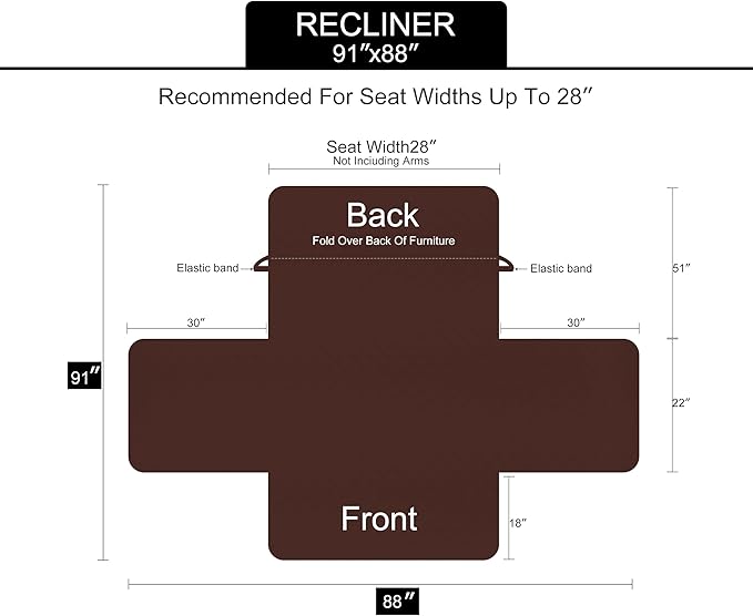 U-NICE HOME Recliner Chair Covers Reversible Chair Cover Pet Covers for Dogs with Elastic Straps Water Resistant Diamond Quilted (28''Recliner Oversized, Dark Blue/Light Grey)