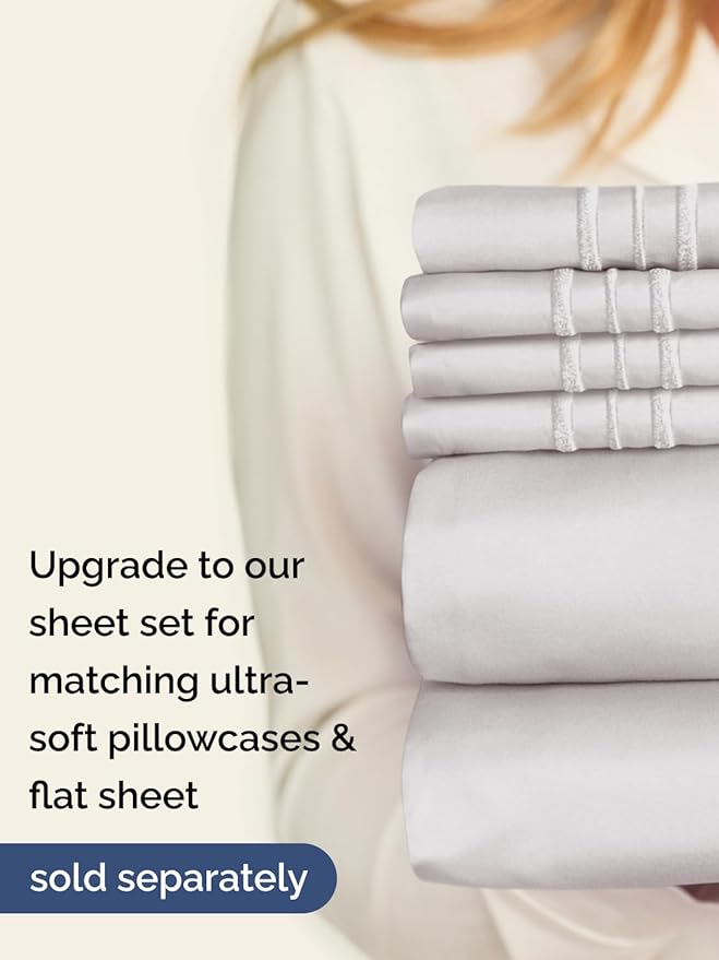 Extra Deep Queen Fitted Sheet - Hotel Luxury Single Fitted Sheet Only - Easily Fits 18 inch to 24 inch Mattress - Ultra Soft, Wrinkle Free with Extra Deep Pockets - Breathable & Comfy - French Grey