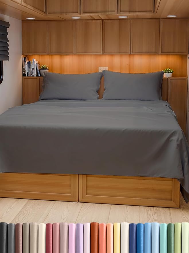 RV Short Queen Sheet Set 60 X 75 - 4 Piece RV Short Queen Bed Sheets - Soft, Breathable & Cooling - Designed for Bunks, Trailers & Camper - Fits 8” to 12" Mattress - Hotel Luxury Bedding - Dark Grey