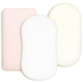 GRSSDER Stretchy Ultra Soft Fitted Bassinet Sheet 3 Pack, Universal Fit for Bassinets Baby Cradle Moses Basket Oval Rectangle Mattress Safe and Snug, Jersey Bassinet Sheets for Girls, Cream/Pink/White