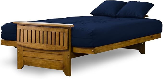 Nirvana Futons Brentwood Tray Arm Futon Sofabed Set - Full Frame, 8" Navy Blue Mattress, Rich Heritage Finish