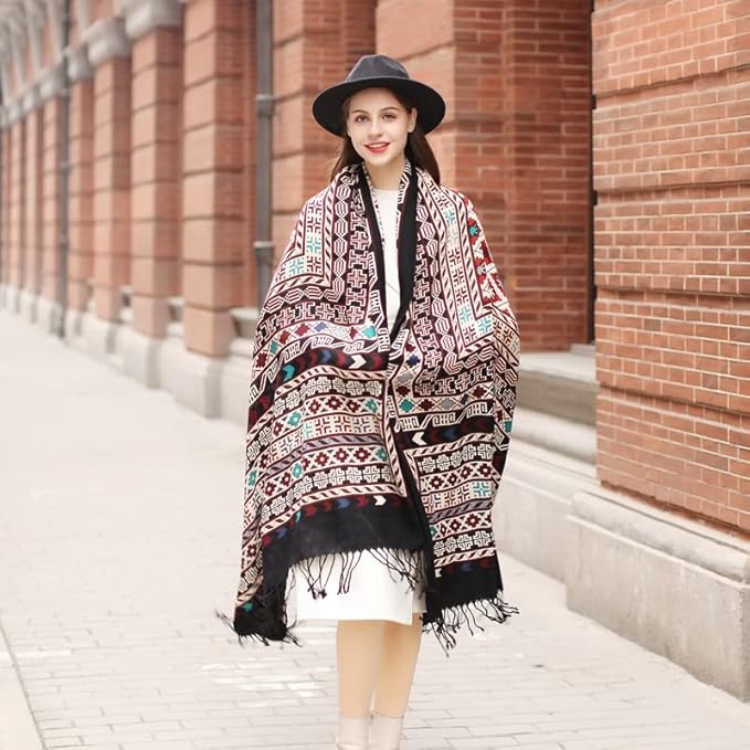 DANA XU 100% Merino Wool Extra Large Pashmina Blanket Travel Scarf Cashmere Wrap for Women Fall Winter Oversize Shawl Floral