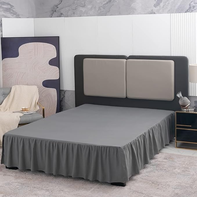Grey Bed Skirt Full Size Ruffled Bed Skirt with Split Corners, Full Bed Skirt 12 Inch Drop, Full Size Bed Skirt Grey for Ruffled Bed Skirt with Split Corners, Bed Skirt Full Size