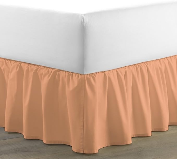 Bed Skirt - Ruffled Bed Skirt (Full XXL, Peach) 12 Inch Drop Dust Ruffle with Platform, 100% Cotton 800 Thread Count Fabric - Dust Ruffle Bedskirt for Easy Fitting and Easy Care