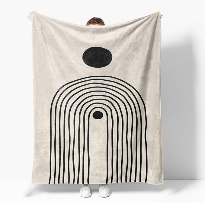 Boho Mid Century Blankets Orange Beige Throws Abstract Modern Aesthetic Bedding Minimalist Sun Leaf Soft Warm Bed Bedding Blankets for Couch Bedroom Sofa Office Cozy Flannel Blanket 40"X50"
