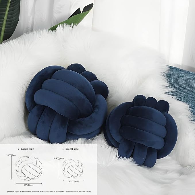 Knot Ball Pillows, Round Throw Pillow Cushion Home Decoration Soft Plush Pillow, Throw Knotted Ball Pillow Handmade Children Room Decoration Round Plush Toy Pillow (Dark Blue,11"/28cm)