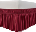MEILA Wrap Around Bed Skirt Three Fabric Sides Elastic Dust Ruffled 16 Inch Tailored Drop,Easy to Install Fade Resistant-Burgundy, Queen/King