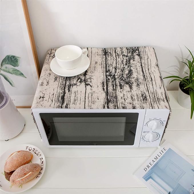 AKOAK 1 Pack 30cm x 90cm/11.81" x 35.43" Household Kitchen Microwave Dust Cover Cotton Linen Oven Cover with Storage Bag Home Decoration Accessories (Wood Grain)