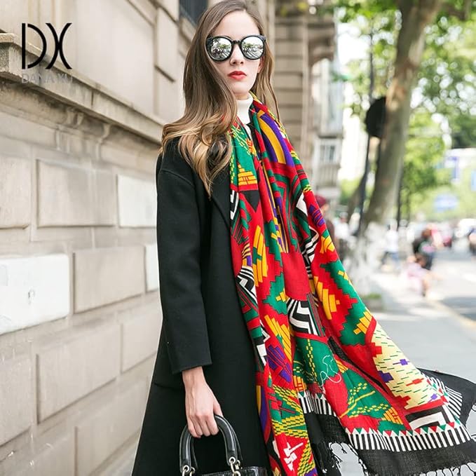 DANA XU 100% Merino Wool Extra Large Pashmina Blanket Travel Scarf Cashmere Wrap for Women Fall Winter Oversize Shawl Floral