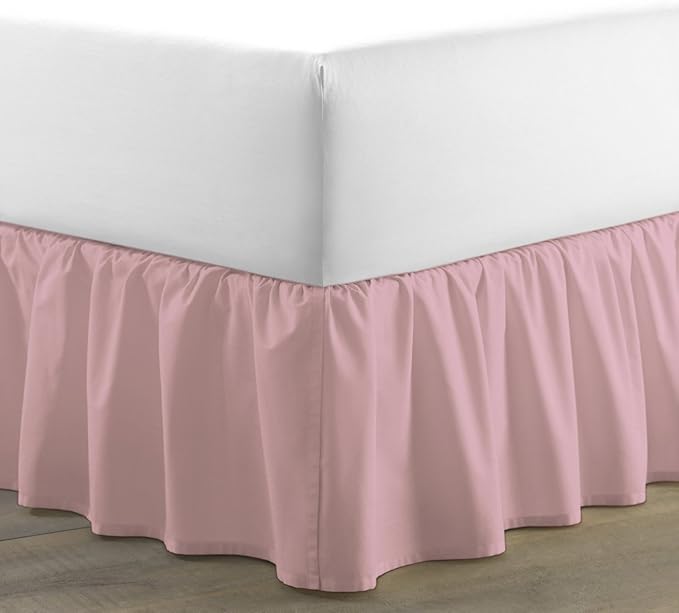Bed Skirt - Ruffled Bed Skirt (Olympic Queen, Pink) 12 Inch Drop Dust Ruffle with Platform, 100% Cotton 800 Thread Count Fabric - Dust Ruffle Bedskirt for Easy Fitting and Easy Care